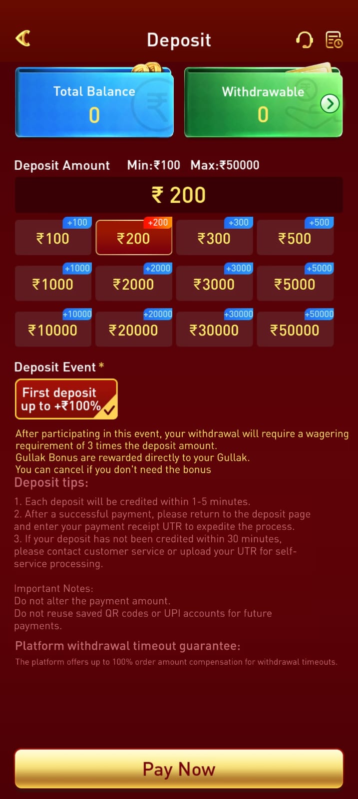 JW777 Game deposit page showing deposit amount options and payment information